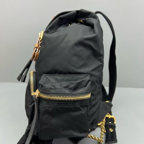Burberry Medium Rucksack Backpack Nylon Calfskin Black Brown