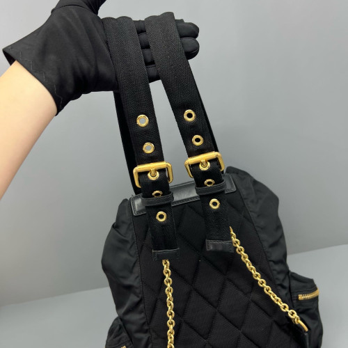 Burberry Medium Rucksack Backpack Nylon Calfskin Black Brown