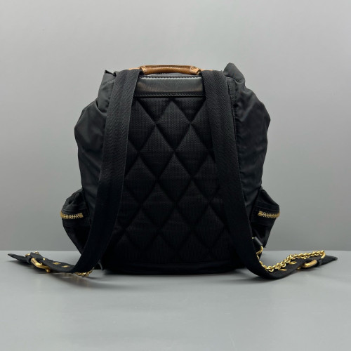 Burberry Medium Rucksack Backpack Nylon Calfskin Black Brown