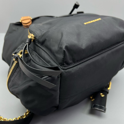 Burberry Medium Rucksack Backpack Nylon Calfskin Black Brown