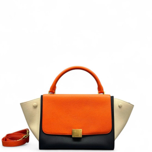 Celine Small Trapeze Calfskin Orange Black White
