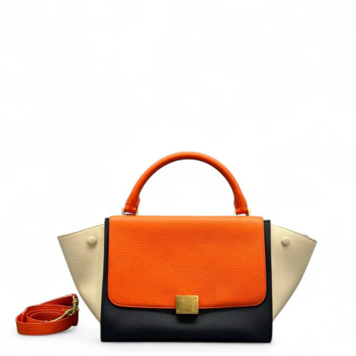 Celine Small Trapeze Calfskin Orange Black White