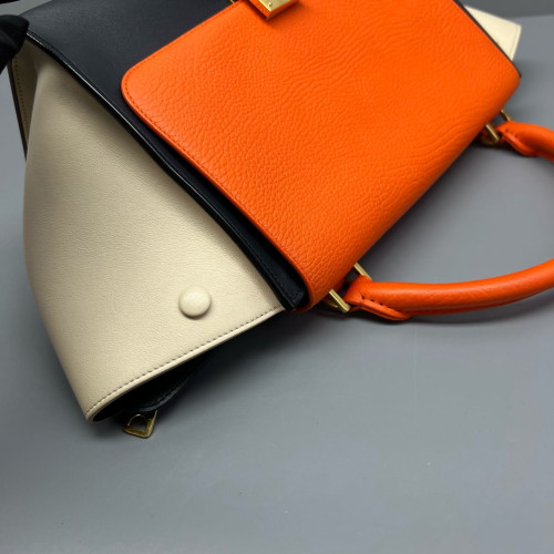 Celine Small Trapeze Calfskin Orange Black White