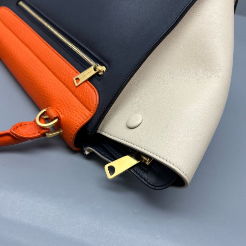Celine Small Trapeze Calfskin Orange Black White