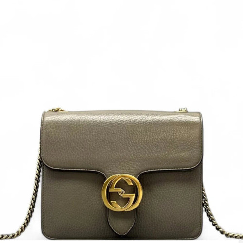 Gucci Small Interlocking G Shoulder Bag Grained Calfskin Grey