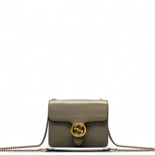 Gucci Small Interlocking G Shoulder Bag Grained Calfskin Grey