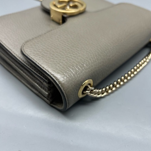 Gucci Small Interlocking G Shoulder Bag Grained Calfskin Grey