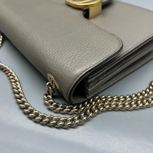 Gucci Small Interlocking G Shoulder Bag Grained Calfskin Grey