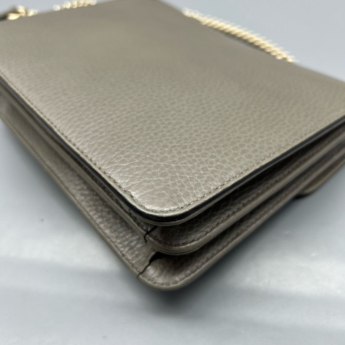 Gucci Small Interlocking G Shoulder Bag Grained Calfskin Grey