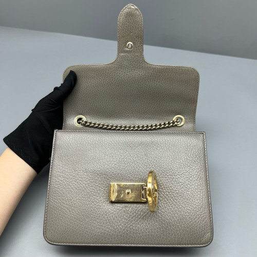 Gucci Small Interlocking G Shoulder Bag Grained Calfskin Grey