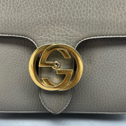 Gucci Small Interlocking G Shoulder Bag Grained Calfskin Grey