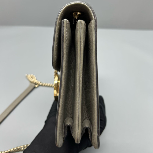 Gucci Small Interlocking G Shoulder Bag Grained Calfskin Grey