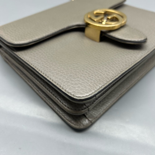 Gucci Small Interlocking G Shoulder Bag Grained Calfskin Grey