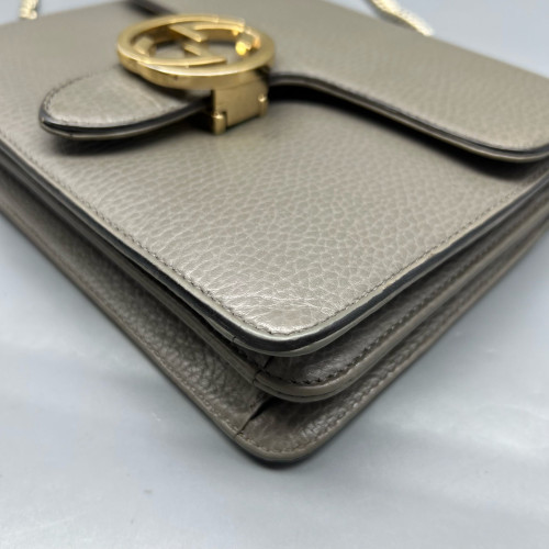 Gucci Small Interlocking G Shoulder Bag Grained Calfskin Grey