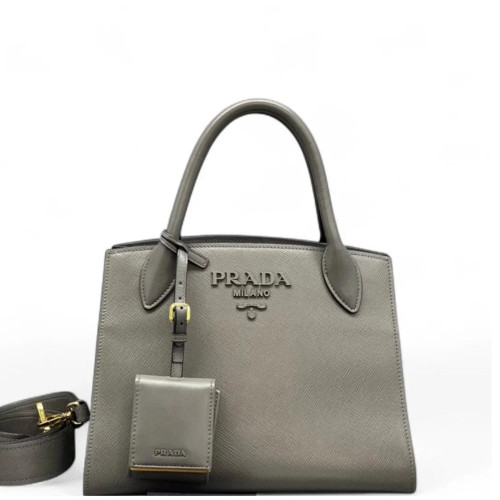 Prada Small Monochrome Tote Saffiano Calfskin Grey