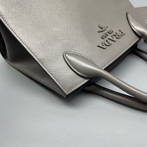 Prada Small Monochrome Tote Saffiano Calfskin Grey