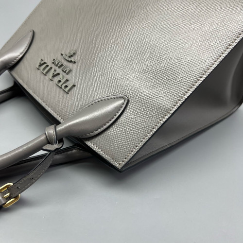 Prada Small Monochrome Tote Saffiano Calfskin Grey