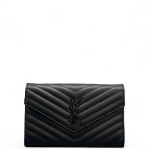 Yves Saint Laurent Envelope Wallet On Chain Shiny Caviar Calfskin Black