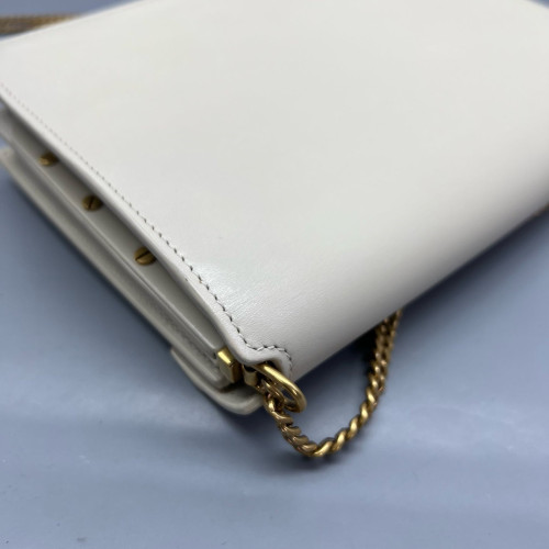 Yves Saint Laurent Cassandra Chain Wallet Calfskin Beige Clair