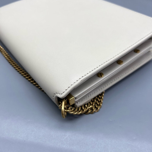 Yves Saint Laurent Cassandra Chain Wallet Calfskin Beige Clair