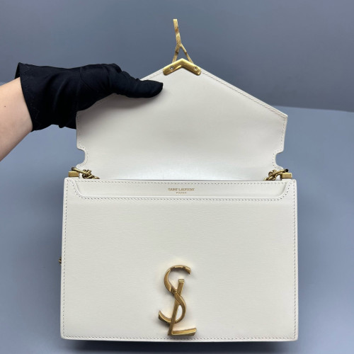 Yves Saint Laurent Cassandra Chain Wallet Calfskin Beige Clair