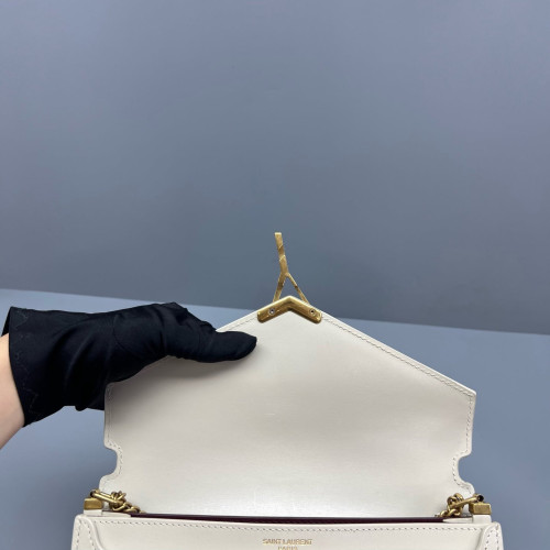 Yves Saint Laurent Cassandra Chain Wallet Calfskin Beige Clair