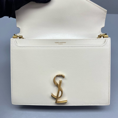 Yves Saint Laurent Cassandra Chain Wallet Calfskin Beige Clair