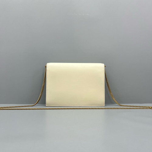 Yves Saint Laurent Cassandra Chain Wallet Calfskin Beige Clair