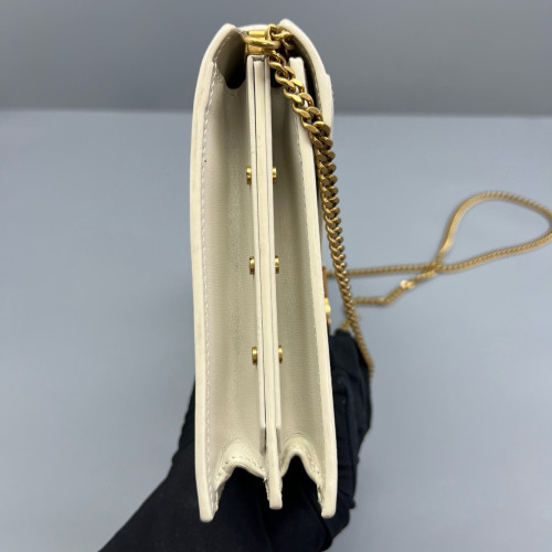 Yves Saint Laurent Cassandra Chain Wallet Calfskin Beige Clair