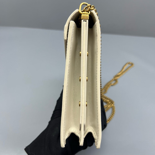 Yves Saint Laurent Cassandra Chain Wallet Calfskin Beige Clair