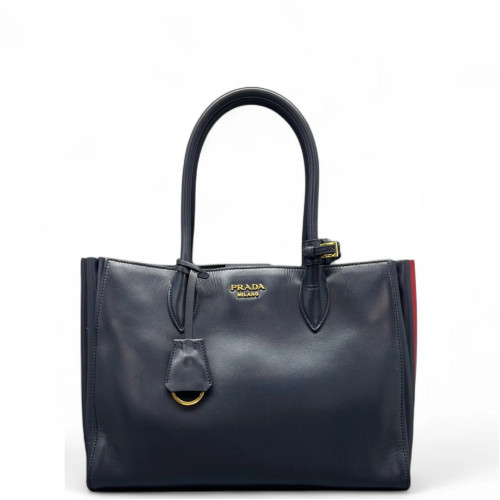 Prada Handbag Calfskin Navy Red