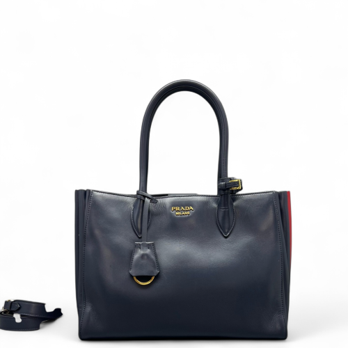 Prada Handbag Calfskin Navy Red