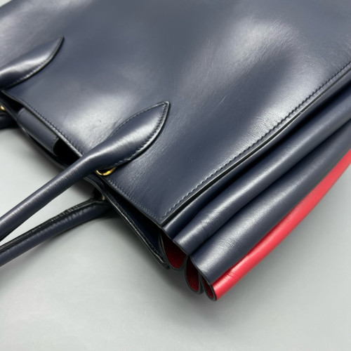 Prada Handbag Calfskin Navy Red