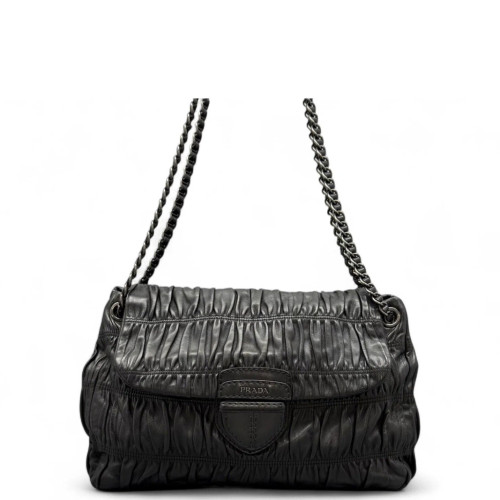 Prada Gaufre Chain Shoulder Bag Gaufre Calfskin Black