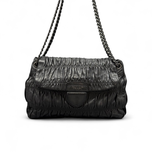Prada Gaufre Chain Shoulder Bag Gaufre Calfskin Black