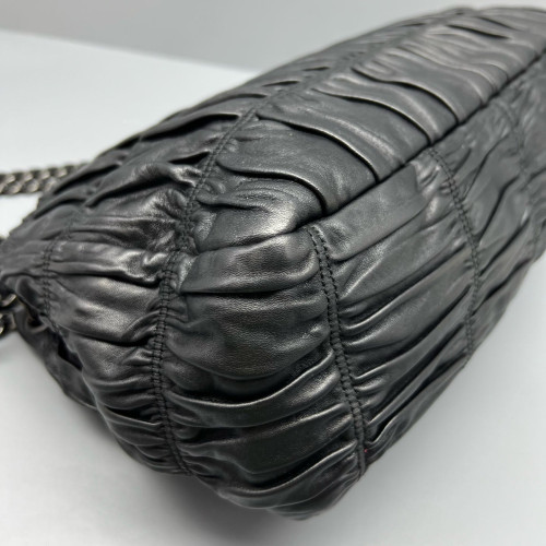 Prada Gaufre Chain Shoulder Bag Gaufre Calfskin Black