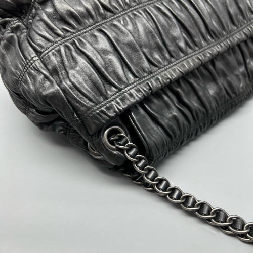 Prada Gaufre Chain Shoulder Bag Gaufre Calfskin Black