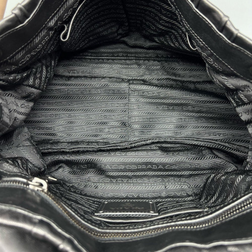 Prada Gaufre Chain Shoulder Bag Gaufre Calfskin Black