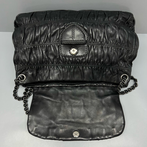 Prada Gaufre Chain Shoulder Bag Gaufre Calfskin Black