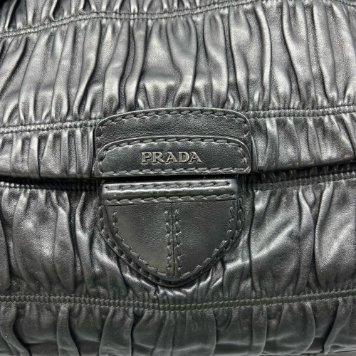 Prada Gaufre Chain Shoulder Bag Gaufre Calfskin Black