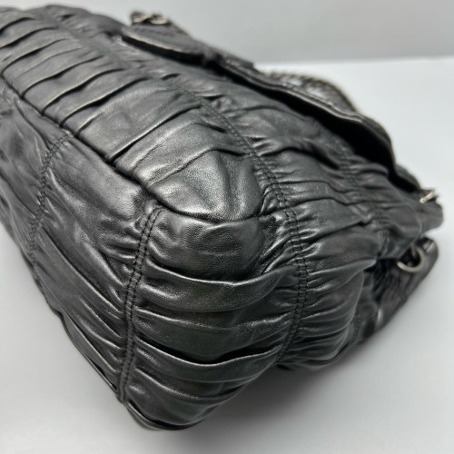 Prada Gaufre Chain Shoulder Bag Gaufre Calfskin Black