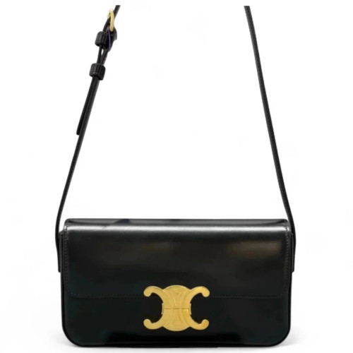 Celine Triomphe Medium Tilly Triomphe Shoulder Bag Calfskin Black