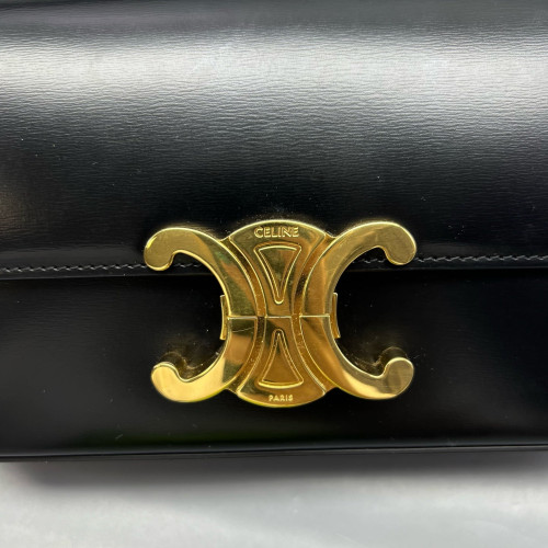 Celine Triomphe Medium Tilly Triomphe Shoulder Bag Calfskin Black