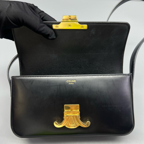 Celine Triomphe Medium Tilly Triomphe Shoulder Bag Calfskin Black