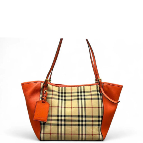 Burberry Small Canterbury Tote Haymarket Check Calfskin Beige Black White