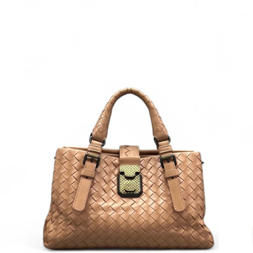Bottega Veneta Mini Roma Tote Bag Calfskin Intrecciato Nude Pink