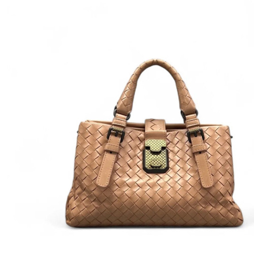 Bottega Veneta Mini Roma Tote Bag Calfskin Intrecciato Nude Pink
