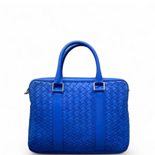 Bottega Veneta Intrecciato Briefcase Compact Calfskin Intrecciato Royal Blue