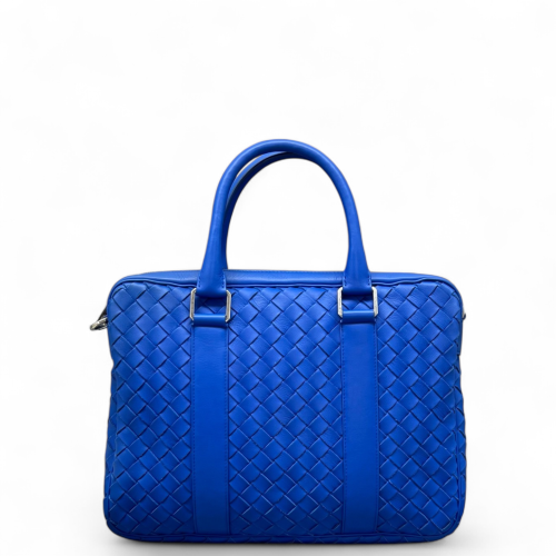 Bottega Veneta Intrecciato Briefcase Compact Calfskin Intrecciato Royal Blue