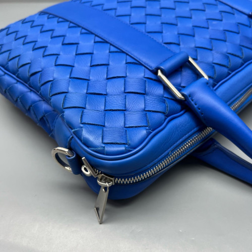 Bottega Veneta Intrecciato Briefcase Compact Calfskin Intrecciato Royal Blue
